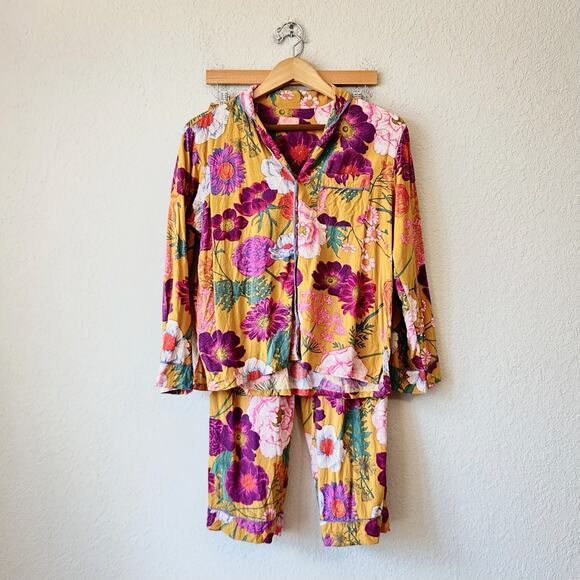 POWDER Pajama Set Colorful Floral Button Up Relaxed Lounge Sleepwear - Picture 1 of 16